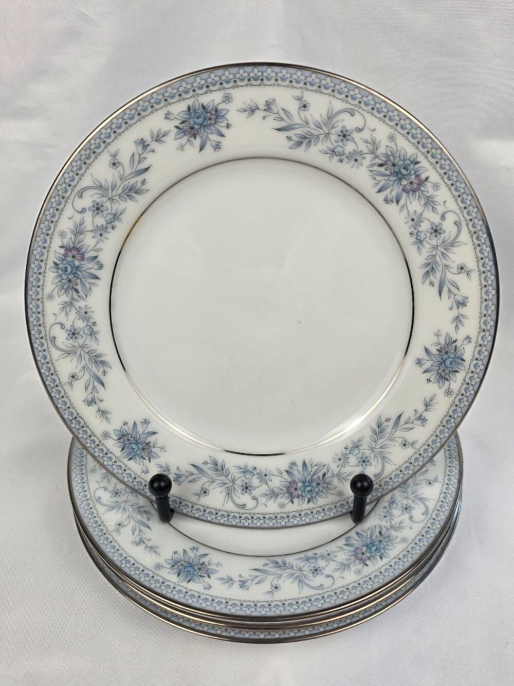 FOUR Noritake Blue Hill Bread Plates #2482 Blue Floral Band 6 3/8 Inch